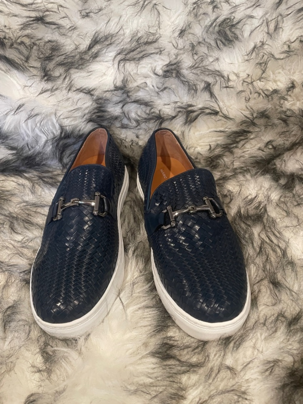 Marc Nolan Navy Boardwalk Woven Slip-On Sneakers Silver Bit Sz 9 BS1